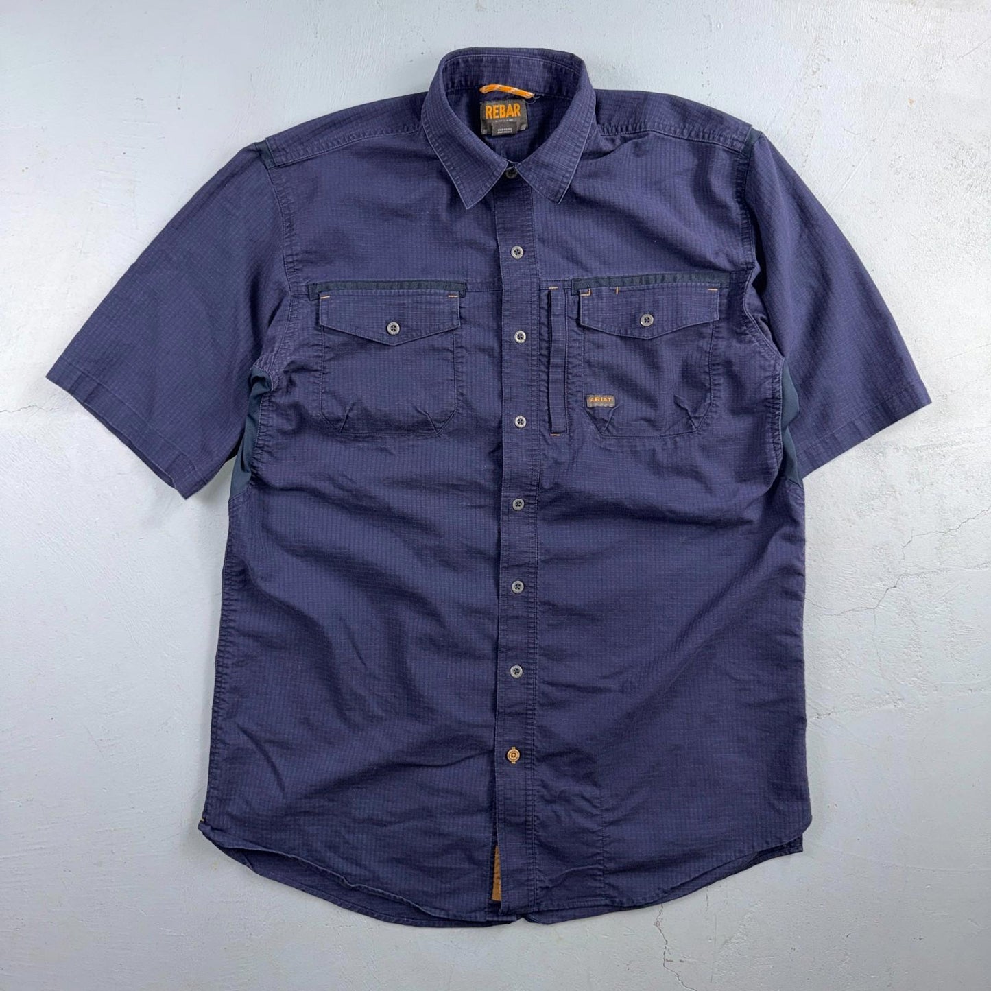 Ariat Rebar Work Shirt LT Button Short Sleeve Rip Stop Moisture Vented Large