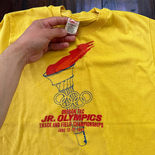 Oregon Olympics 1985 Vintage T Shirt 80s Yellow Sport T Torch Fire Portland Rare