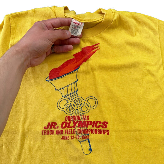 Oregon Olympics 1985 Vintage T Shirt 80s Yellow Sport T Torch Fire Portland Rare