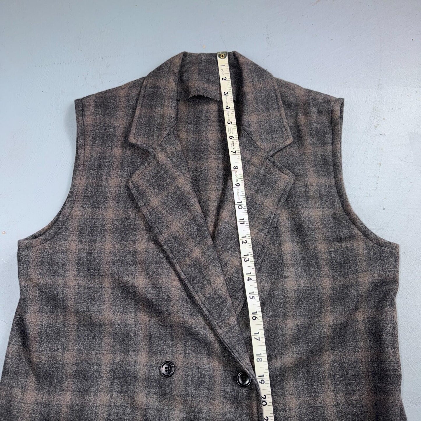 VTG 1960s Hippie Sleeveless Plaid Duster Blazer Jacket Gray Shadow Rockabilly