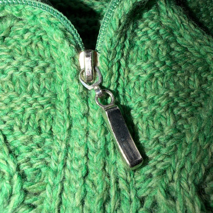 Aran Sweater Market Fisherman Wool Sweater Womens Size XS Ireland Green Zip Up