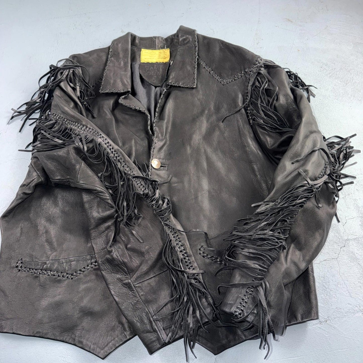 Vintage Buckskin Montana Jacket Black Leather Fringe Western Leather Cowboy 70s