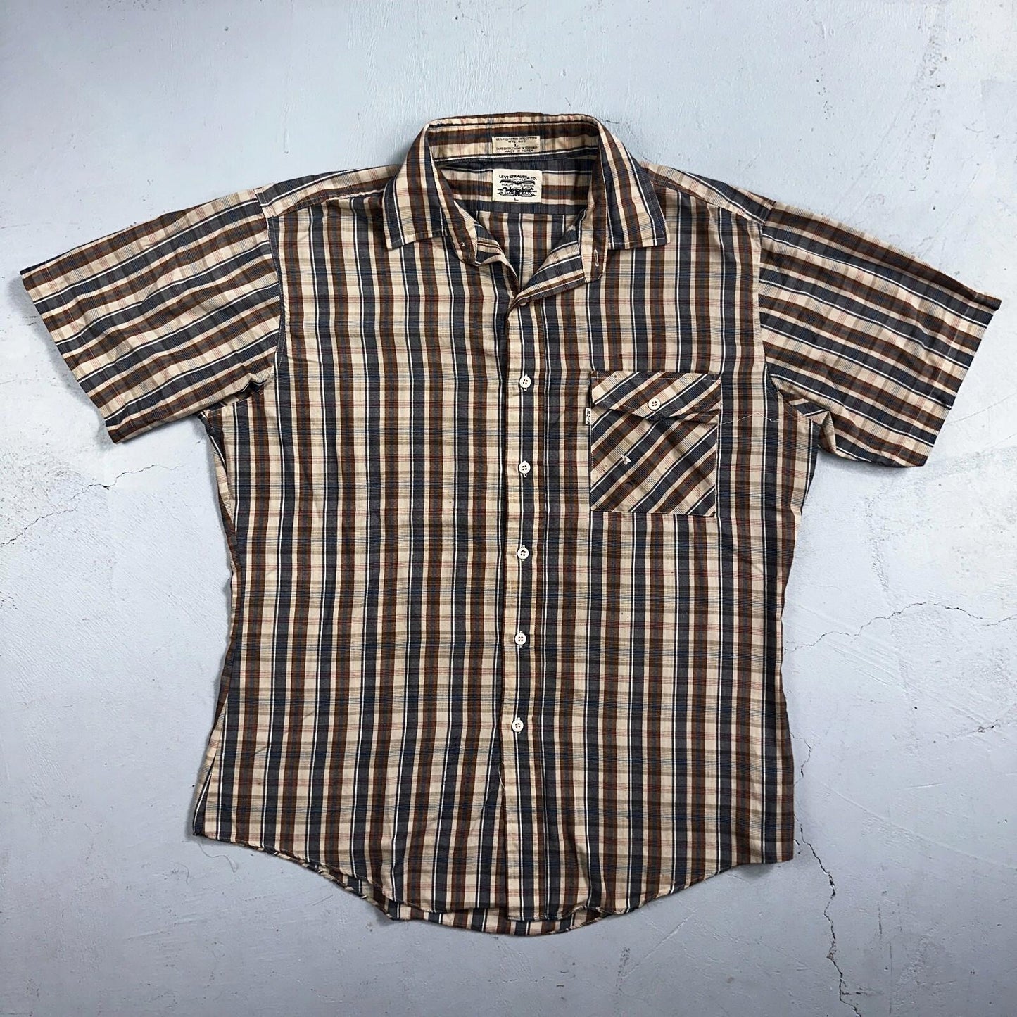 Levis VTG 1980s Button Shirt Mens L Plaid 80s Cowboy Shirt Korea Short Sleeve