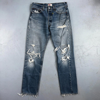 Levis 501 Vintage Y2K XX Straight Leg Jeans Rips Blue Med Wash 33x36 Act 31x31