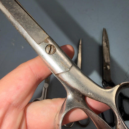 4 Pairs of Used Vintage Scissors Silver Handle Henkel Italy Steel Rare 60s