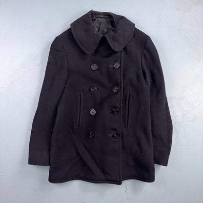 Vintage 40s WWII US Naval Clothing Factory 10 Button Navy Wool PeaCoat Military