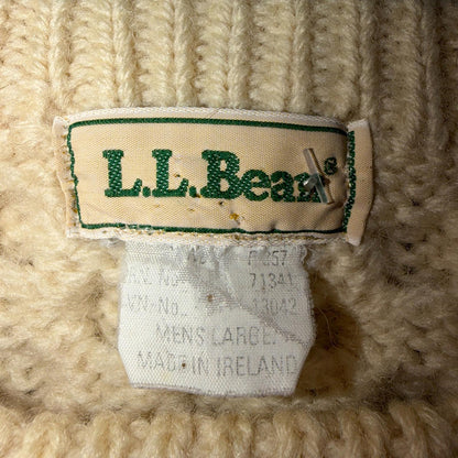 L.L. Bean L Men's Vintage Cable Knit Fisherman Sweater Sz Large Ivory/Cream