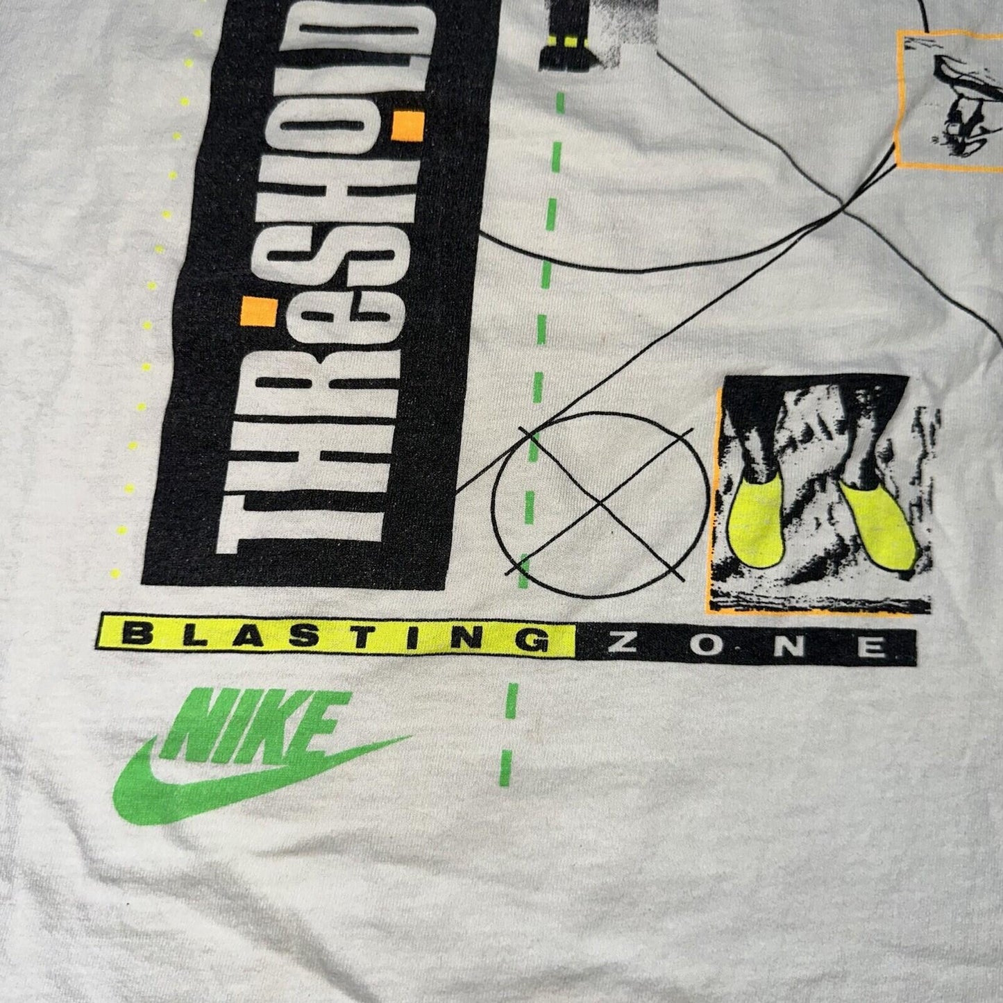 Nike Vintage T Shirt Mens Aqua Socks Swim Rare 90s Gray Tag Cut Rocket Blast