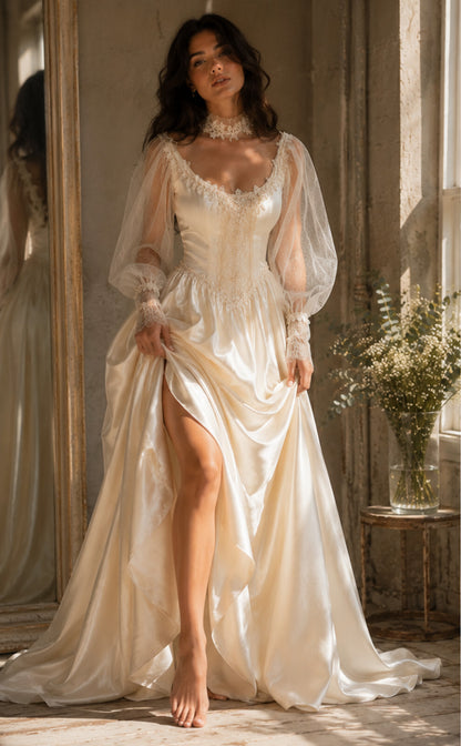 Vintage NWT 1970s GUNNE SAX Lace Prairie Wedding Dress Size 7 Hippie Boho 70s