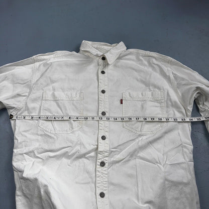 VTG Levis Red Tab Men Button Up Shirt Large White Long Sleeve 90s Y2K Thrashed