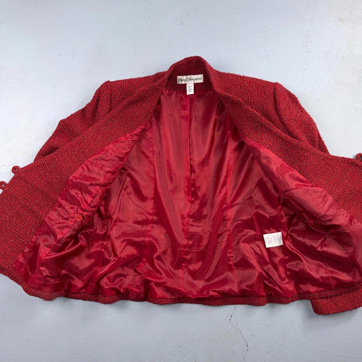 VTG 90s Norm Thompson Womens Red Jacket Blazer Wrap Wool Size 12 Casual Chic