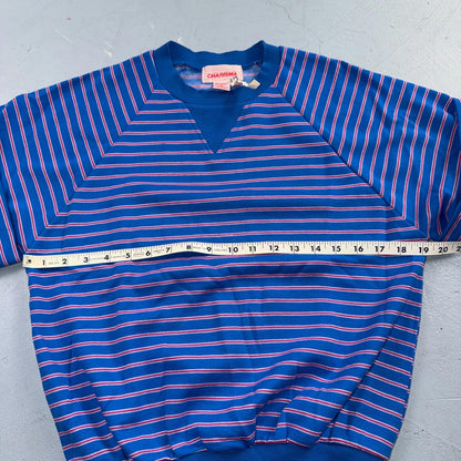Charisma Striped Pullover Sweater Blue Aqua Ski Short Sleeve 1980s Euro VTG