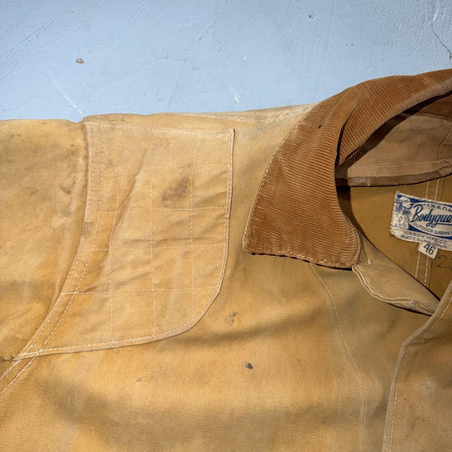 Hinson Bodyguard Men’s Vtg 1940s Hunting Jacket Coat USA Corduroy Trim Brown 46