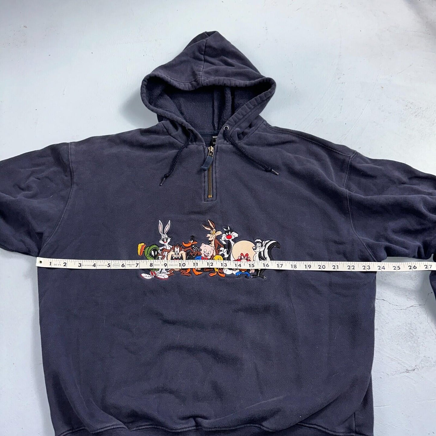 Vintage Warner Bros Studio Store Embroidered Looney Tunes Quarter Zip Hoodie M