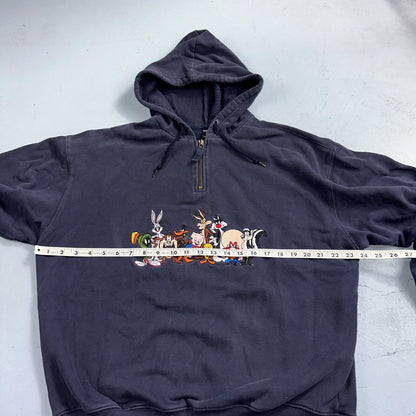 Vintage Warner Bros Studio Store Embroidered Looney Tunes Quarter Zip Hoodie M