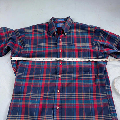 Sir Pendleton Shirt Mens Large Worsted Pure Virgin Wool Multicolor Plaid USA Red