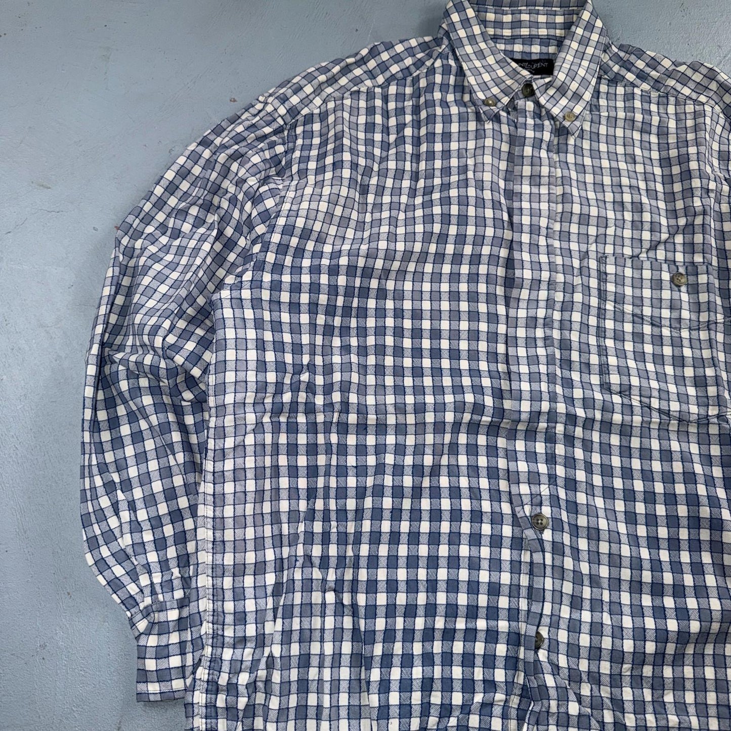 Yves Saint Laurent Pour Homme YSL Shirt Mens M Long Sleeve Plaid Button Up VTG