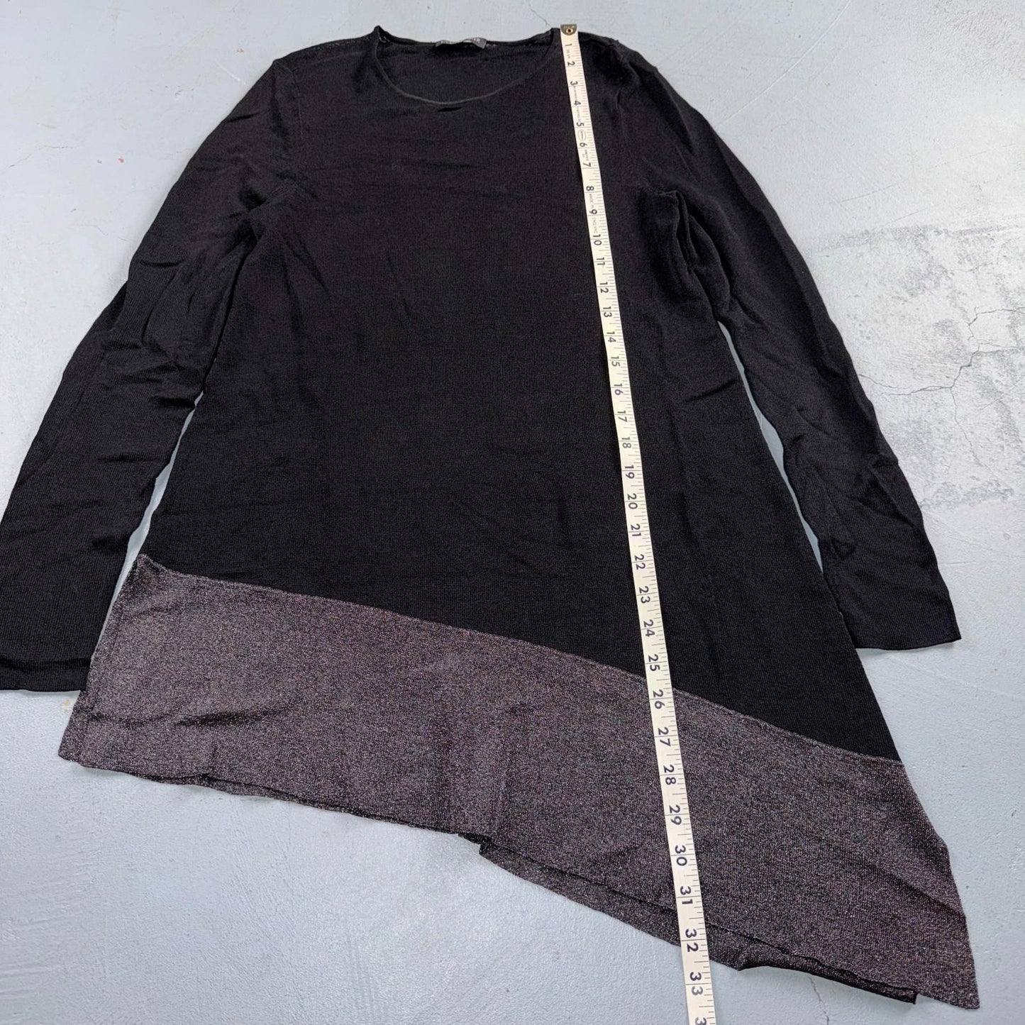 Eileen Fisher Top Womens XS Asymmetrical Knit Metallic Black Silver Evening