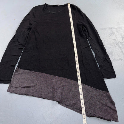 Eileen Fisher Top Womens XS Asymmetrical Knit Metallic Black Silver Evening