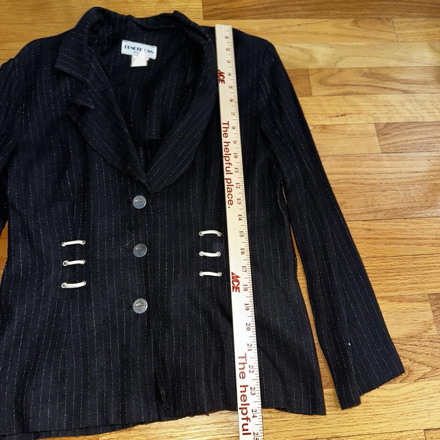 Renditions Vintage 80's Jacket Size 12 Black Damask Open Front Kimono Striped