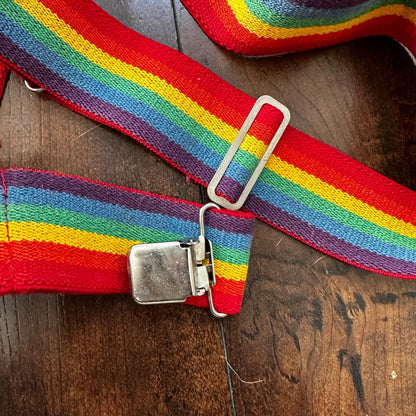 Vintage Rainbow Clip Suspenders Mindy Clown 2” Wide Elastic 70s 80s Pride