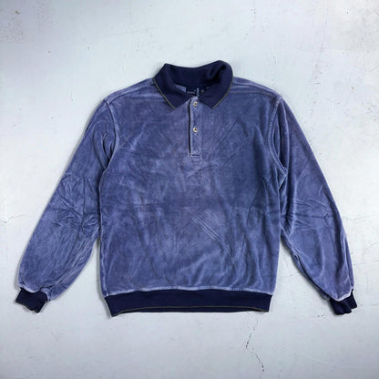 Velour Polo Shirt Hartog Marines Mens VTG 70s L USA Blue 1970s Rockabilly Worn