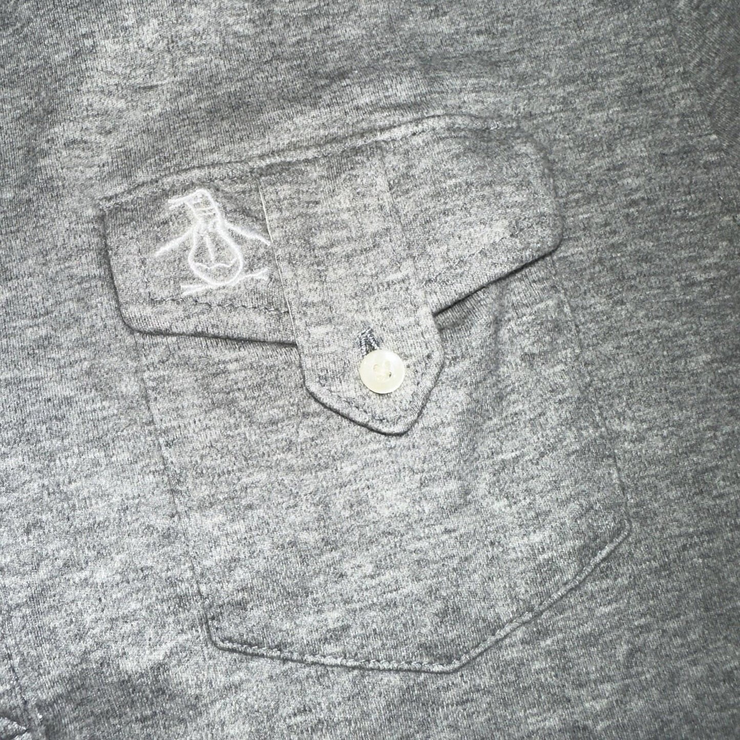 Penguin Polo Shirt Mens M Gray Short Sleeve Classic Fit Button Pocket