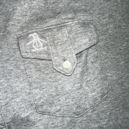 Penguin Polo Shirt Mens M Gray Short Sleeve Classic Fit Button Pocket