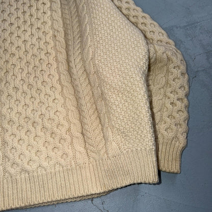 L.L. Bean L Men's Vintage Cable Knit Fisherman Sweater Sz Large Ivory/Cream