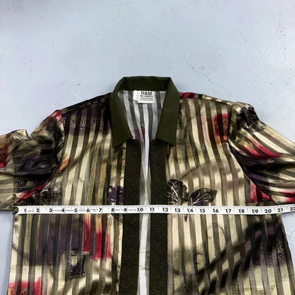 R&M Richards Karen Kwong Womens Blouse Gold Print Chain Shoulder Pads 14 USA VTG