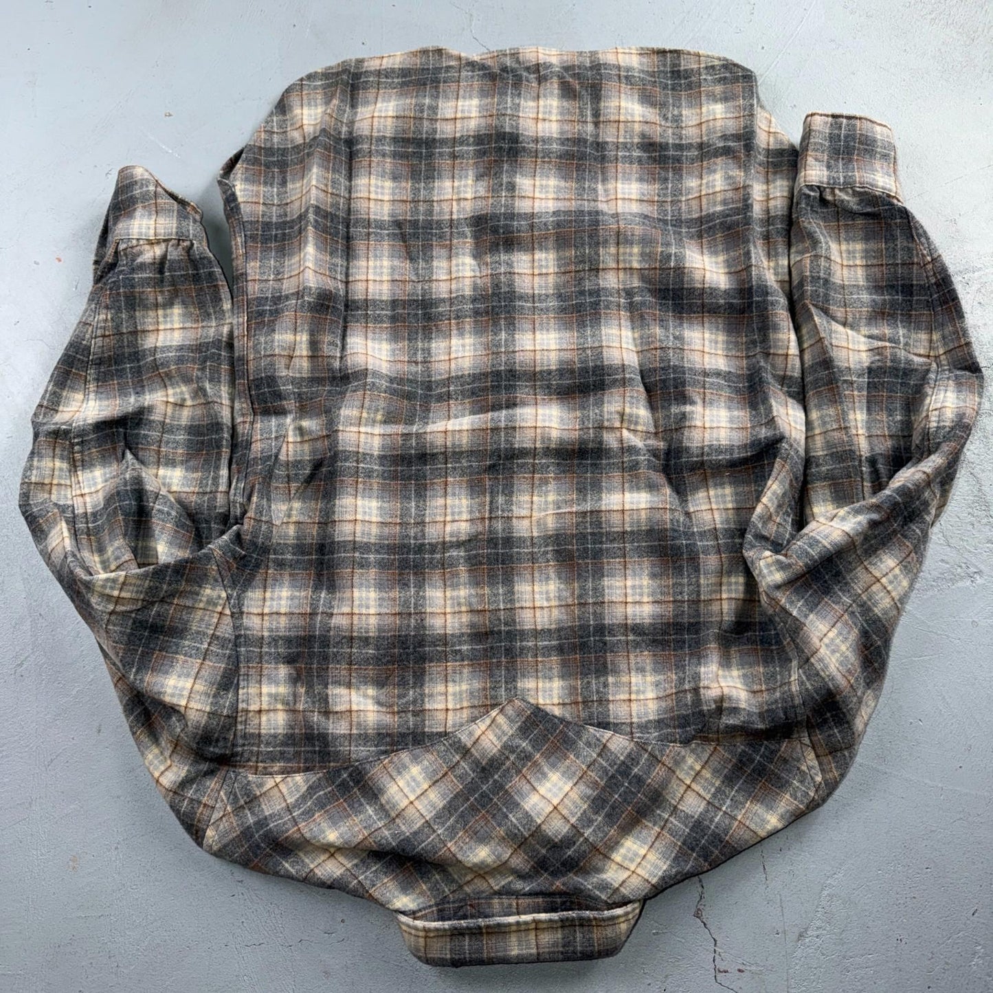 Pendleton VTG 100% Virgin Wool Western Plaid Shirt Pearl Snap Gray High Grade