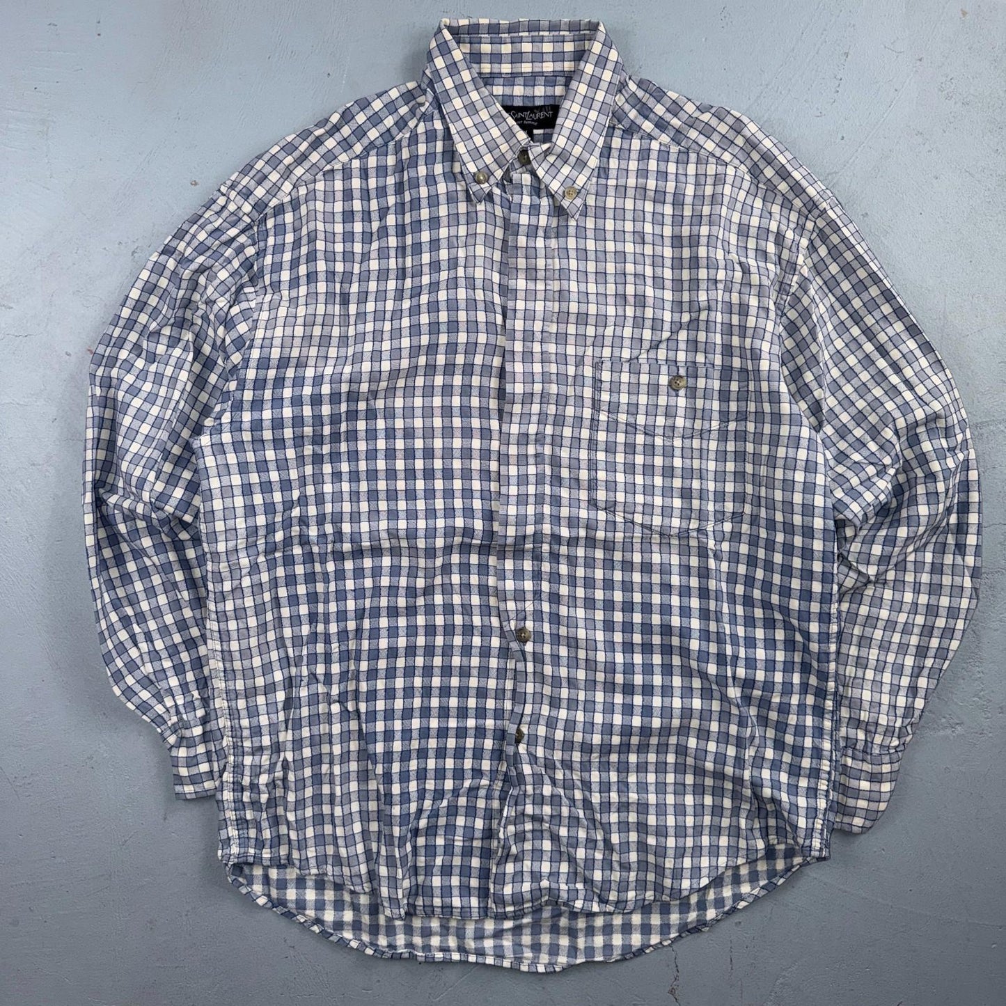 Yves Saint Laurent Pour Homme YSL Shirt Mens M Long Sleeve Plaid Button Up VTG