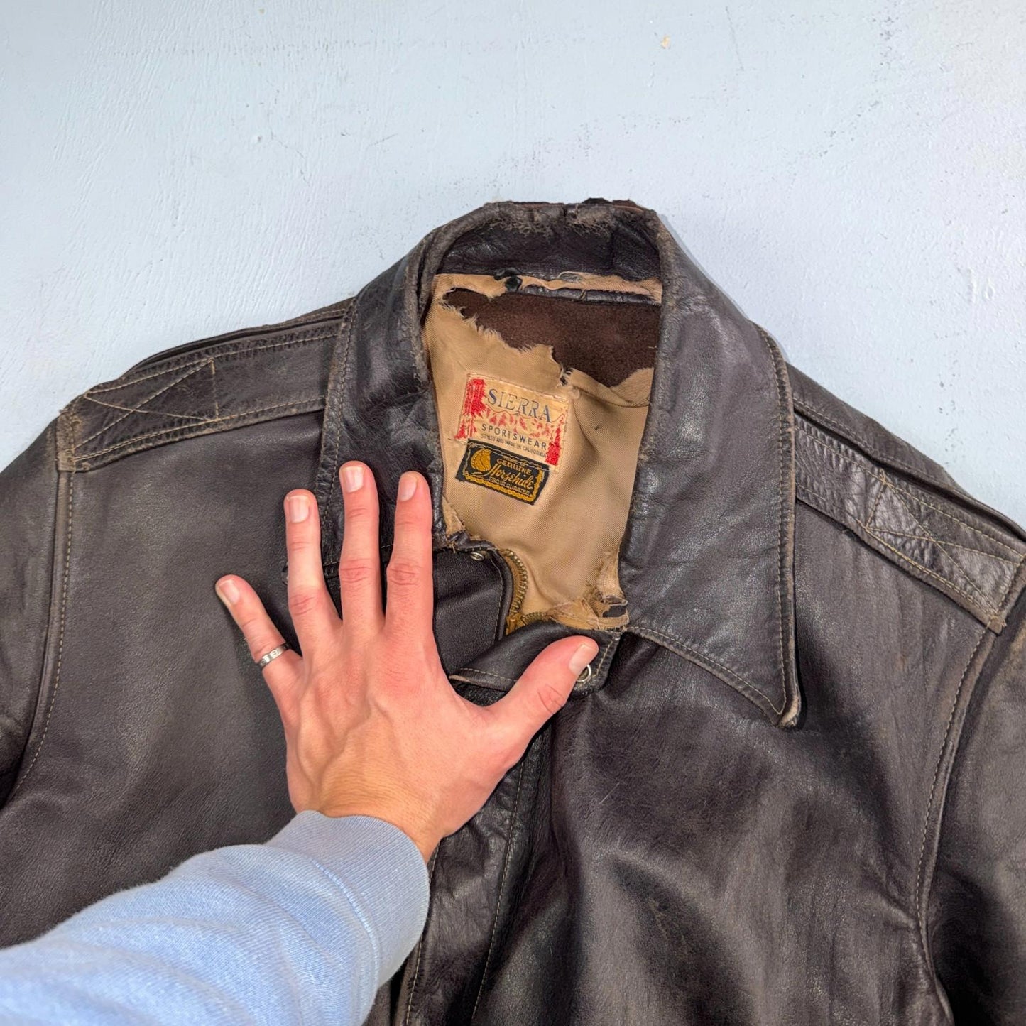 VTG 50s Sierra Sportswear Horsehide Leather Jacket Distressed Buco A2 Bomber