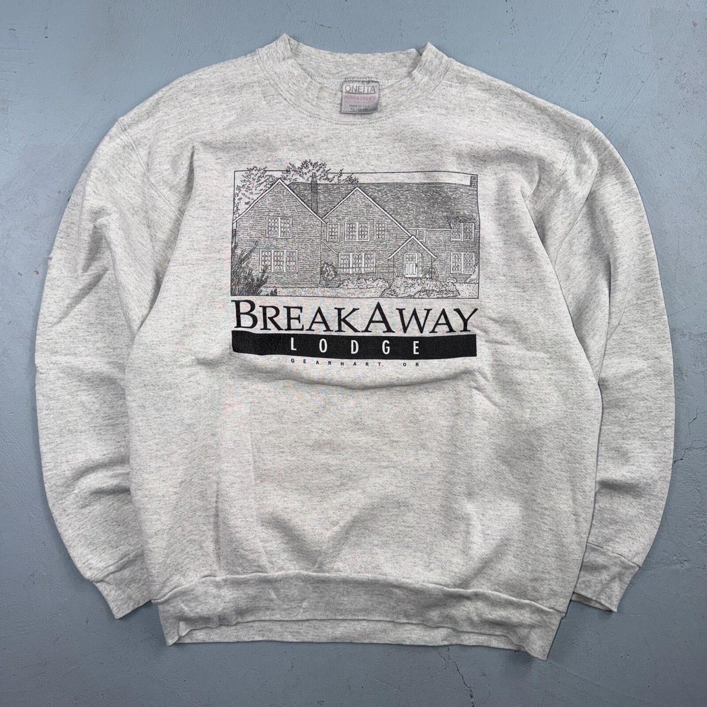 VTG Oneita Sweatshirt Mens XL Gray Travel USA Breakway Lodge Gearhart Oregon