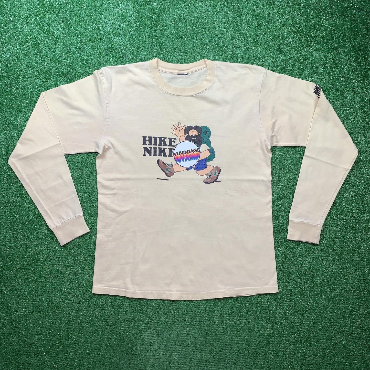 HIKE NIKE 80s Vintage T Shirt OG Rare Grail Geisha Rap Japan Yellow Long Sleeve