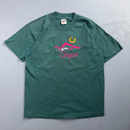 Oregon Anvil 90s VTG T Shirt Single Stitch Green Embroidery USA Trees Mountain