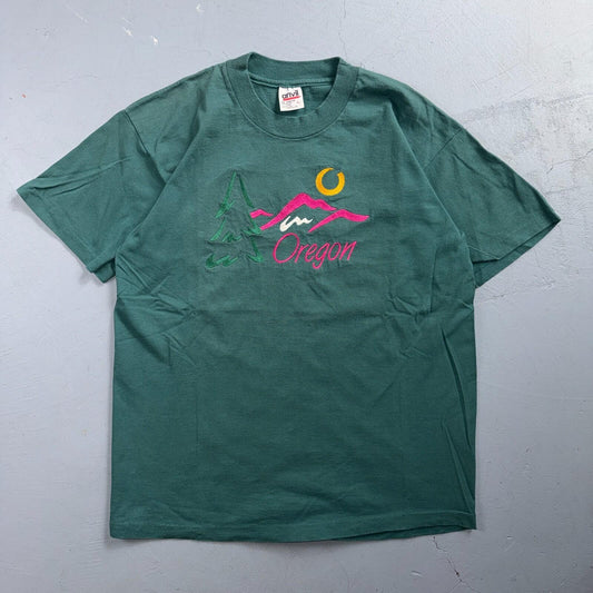 Oregon Anvil 90s VTG T Shirt Single Stitch Green Embroidery USA Trees Mountain