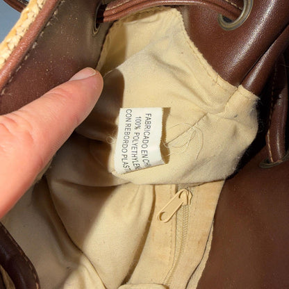 Rosetti Woven Purse Natural Tan Zippered Classic Small Bag Faux Leather Strap