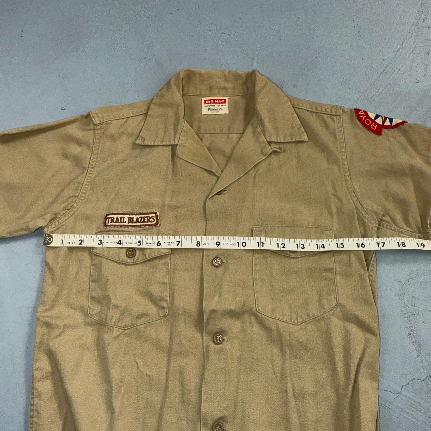50s 60s Penneys Big Mac Work Shirt Mens VTG Patches Loop Collar Royal Rangers