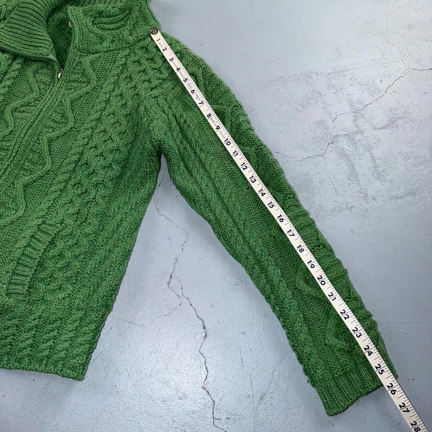 Aran Sweater Market Fisherman Wool Sweater Womens Size XS Ireland Green Zip Up