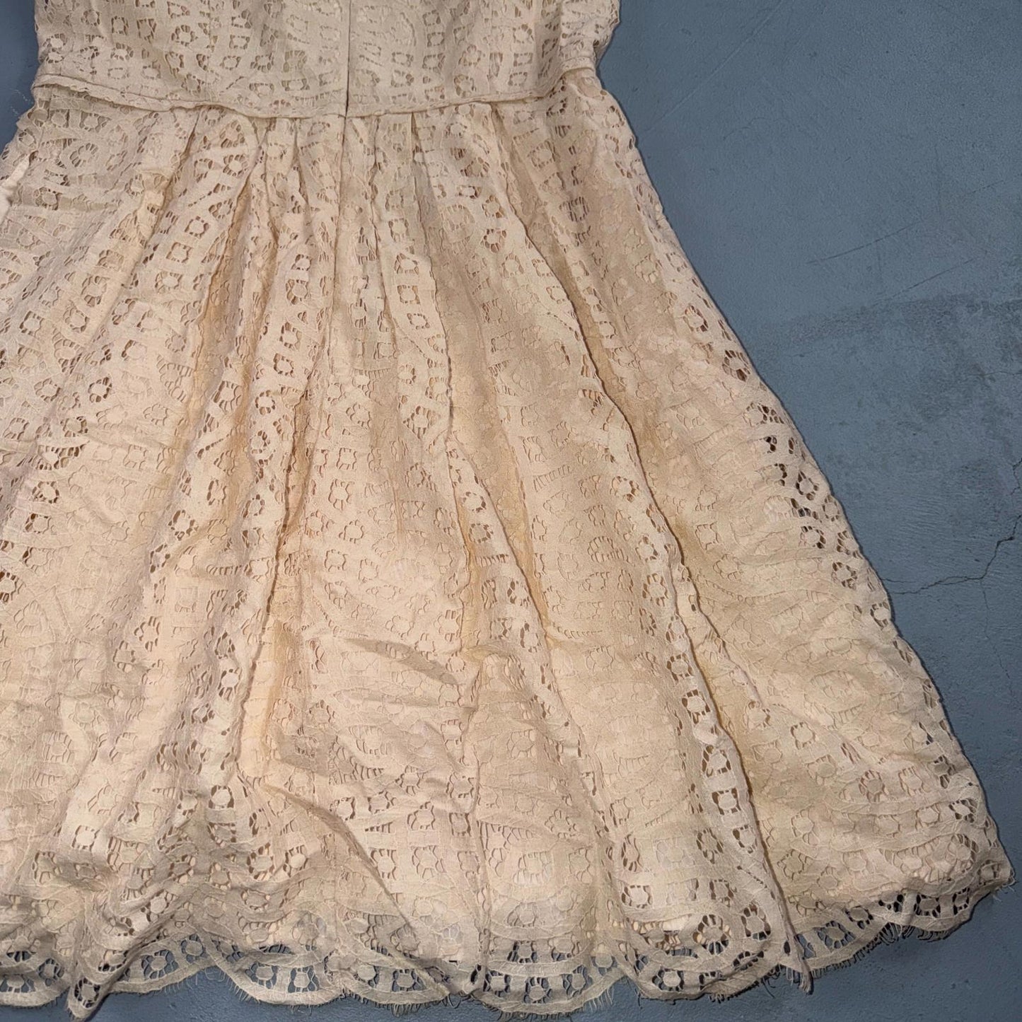 J Crew Lace Ivory Swirling Lace Pleated Sleeveless Dress Women's Size 4 Spring