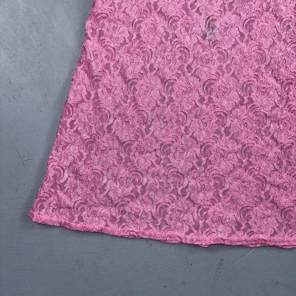 Soft Sensations 80s VTG Women's Lace Trim Satin Mini Slip Lingerie Dress Pink