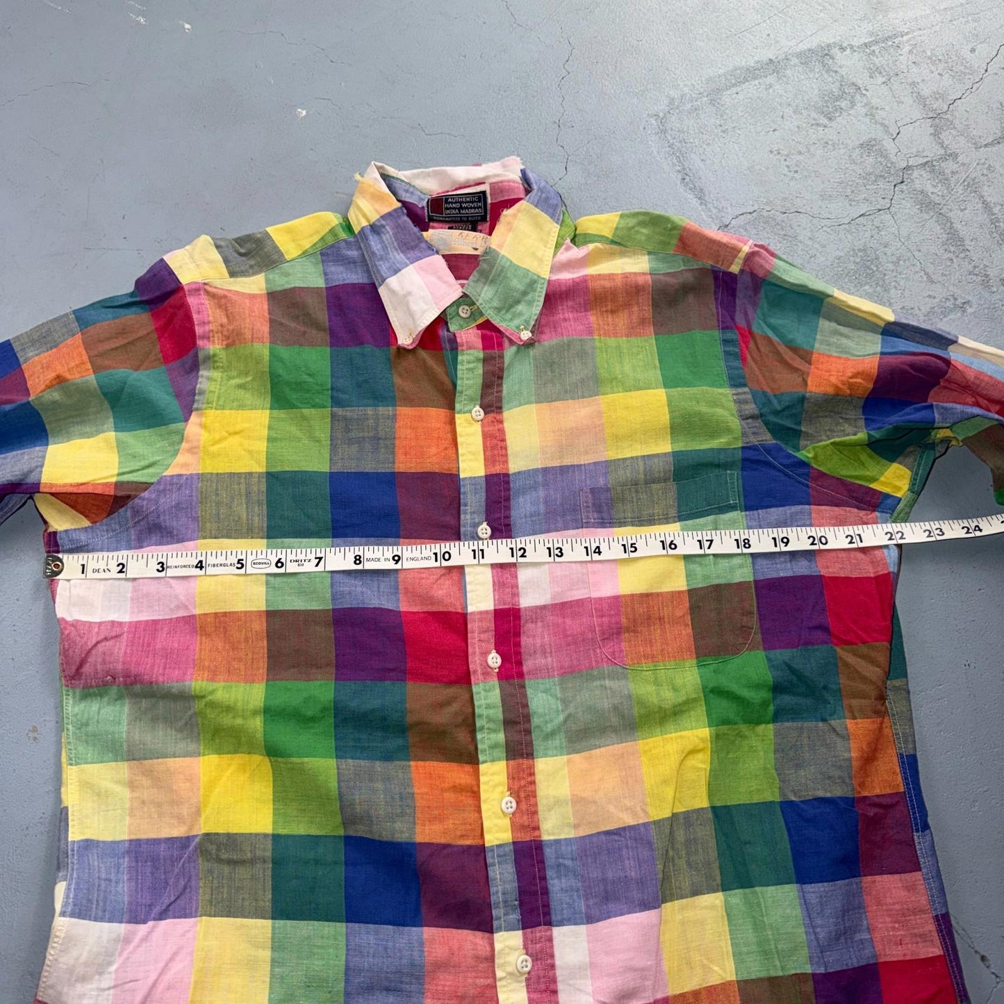 VTG Albert LTD Blue Yellow Button Up Long Sleeve Picnic Plaid Large USA Designer