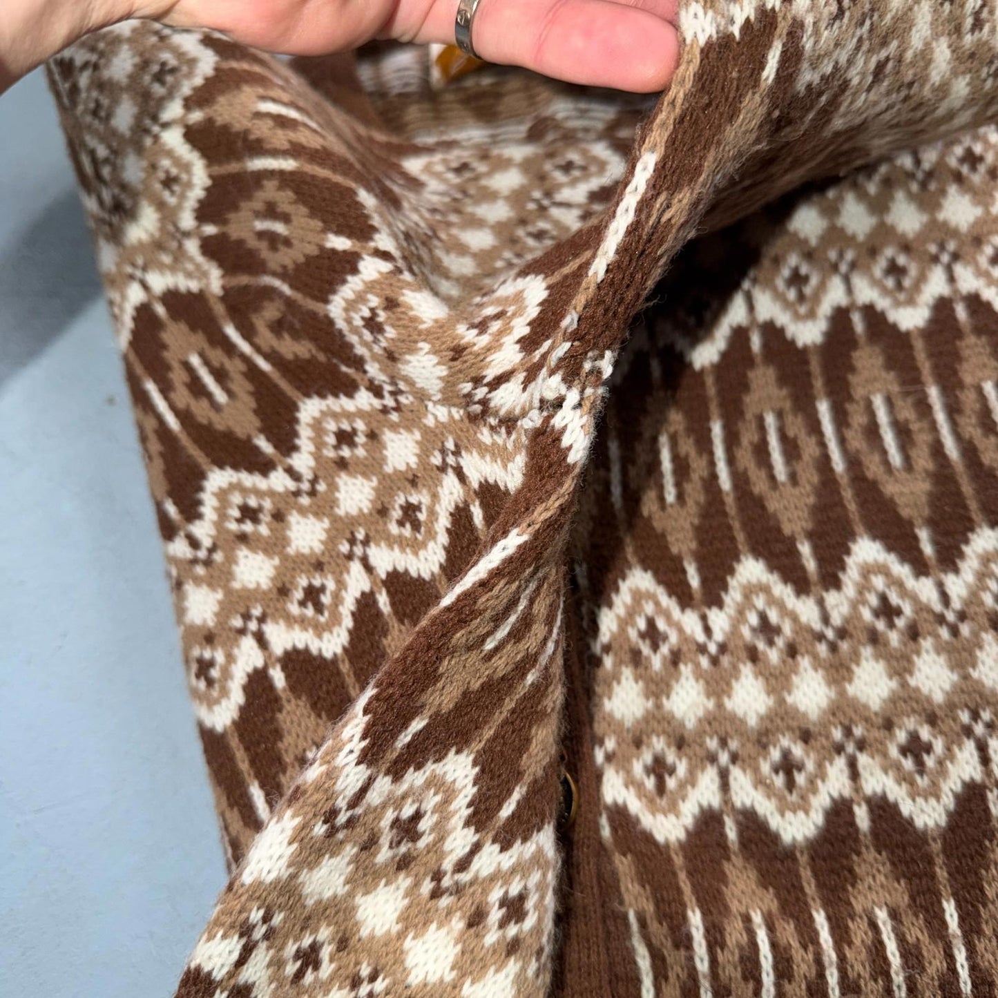 VTG 80s Mello Knit Acrylic Knitwear Womens Cardigan Orlon Brown Aztec Boho Chic
