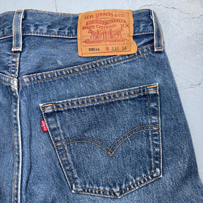 Levis 501 Vintage 90s USA XX Straight Leg Jeans Blue Med Wash 33x34 Act 31x31