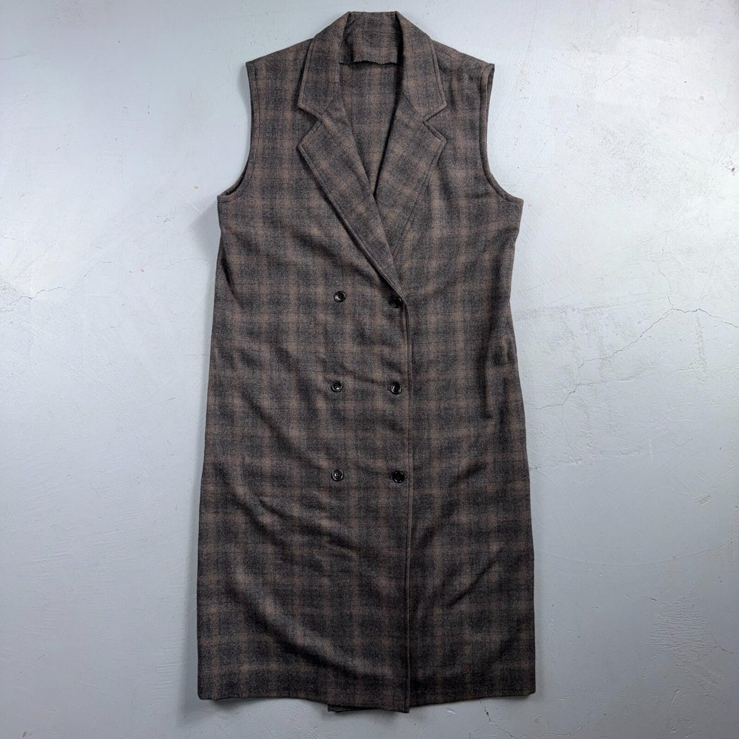 VTG 1960s Hippie Sleeveless Plaid Duster Blazer Jacket Gray Shadow Rockabilly