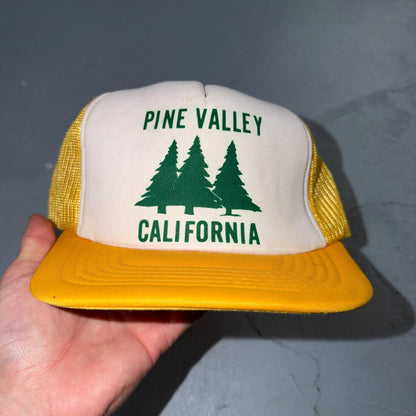 Pine Valley California VTG Hat Baseball Cap Snapback Trucker Yellow Trees 1980s