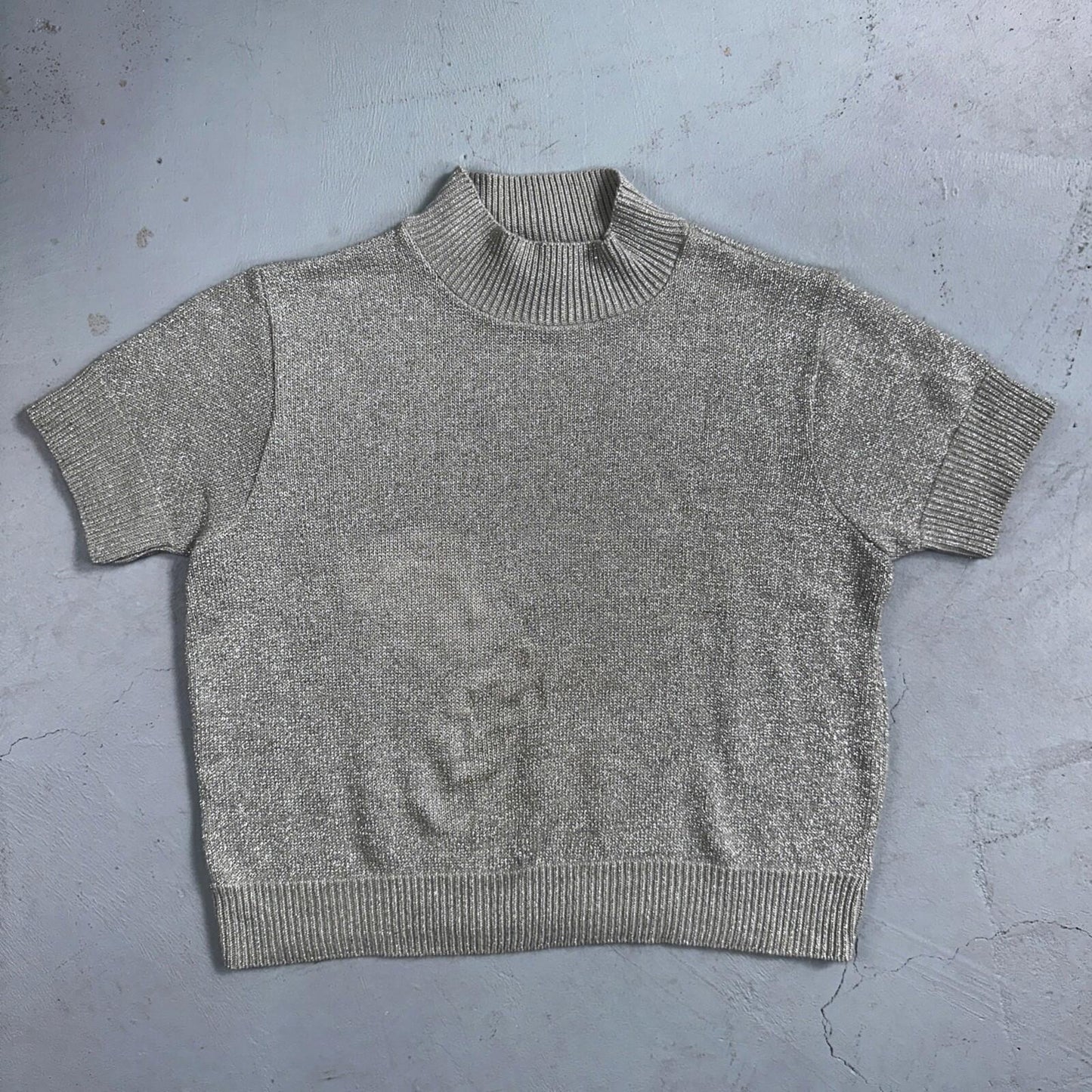 BFA Classics Womens Knit Short Sleeve Sweater Size Small Silver Sparkly Cute