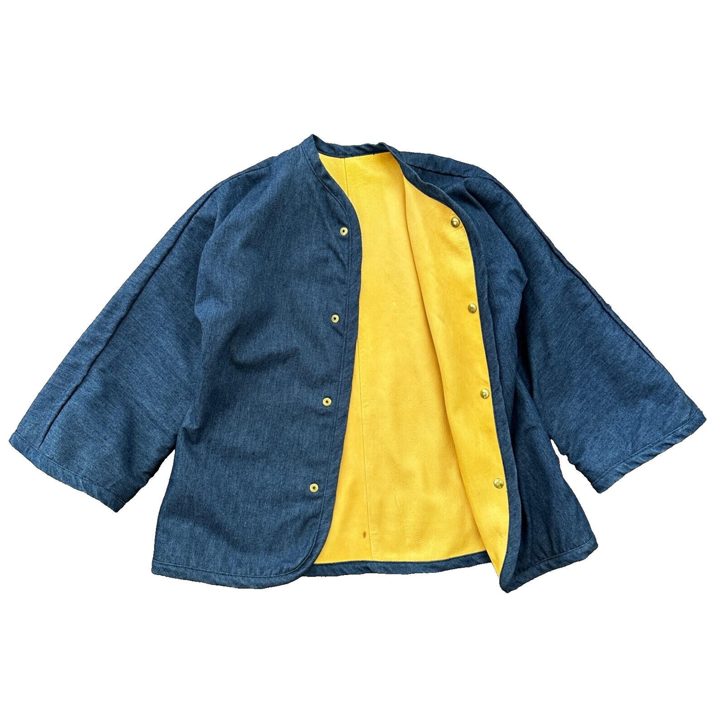 1960s Rockabilly Reversible Denim Leather Jacket 60s 70s RARE Yellow Blue Anorak