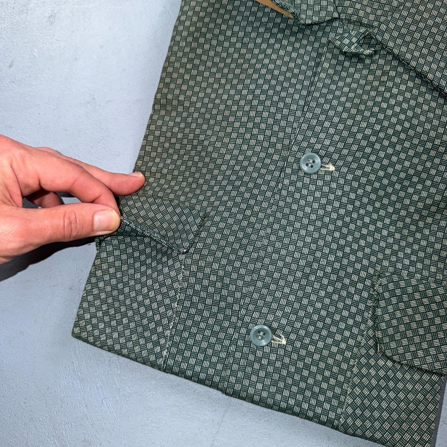 1950s NOS Gabardine Long Sleeve Button Up Loop Collar Shirt M VTG 50s Rockabilly